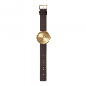 Hodinky LEFF TUBE WATCH D38 / BRASS WITH BROWN LEATHER STRAP