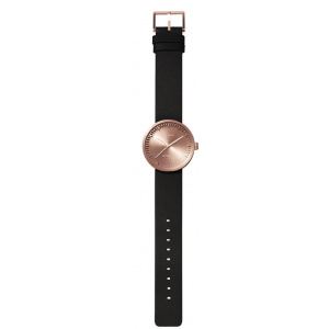 Hodinky LEFF TUBE WATCH D38 / ROSE GOLD WITH BLACK LEATHER STRAP